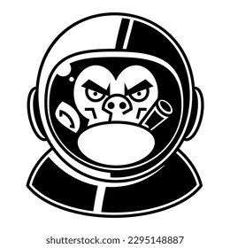 Vector illustration of a funny chimpanzee in an astronauts suit, smoking a cigar