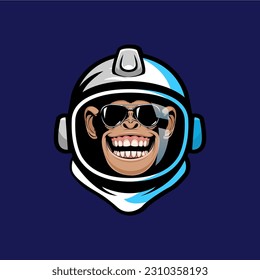 Vector illustration of a funny chimpanzee in an astronaut's suit,