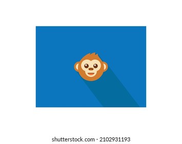 Vector illustration, funny chimpanzee head smiling with big eyes on a blue background.