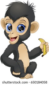 Vector illustration, funny chimpanzee on a white background, cartoon