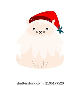 Vector illustration of a funny Christmas cat, kitten sitting in a Santa hat