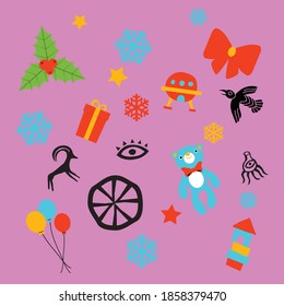 Vector illustration funny christmas elements for kids 