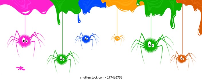Vector illustration of funny colored spiders