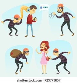 Vector illustration - funny comic thief in action illustration collection Criminals And Burglar Cartoon set eps10