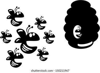 Vector illustration of funny contour bees