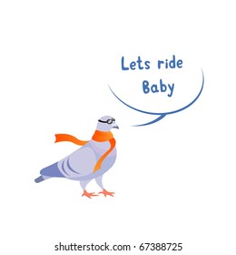 Vector illustration of funny cool pigeon pilot