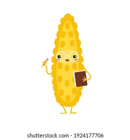 vector illustration with funny corn, various character emotions. cute vegetables icon. cartoon flat style. stickers