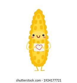 vector illustration with funny corn, various character emotions. cute vegetables icon. cartoon flat style. stickers