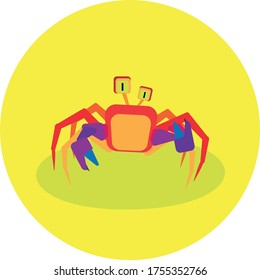Vector illustration of a funny crab. Beach crab character in a circle isolated on white background