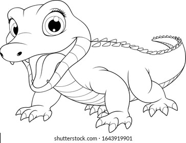 
Vector illustration, funny crocodile baby cute smiles, on a white background, coloring