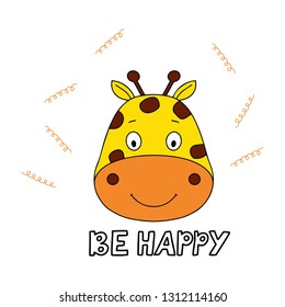 Vector illustration of funny cute animal print. This illustration presents the giraffe