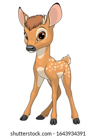 Vector illustration, funny cute baby deer, cute smiling, on a white background