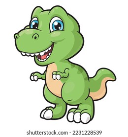 Vector illustration of funny cute baby t-rex on white background