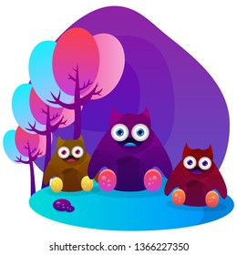 Vector Illustration of funny and cute colorful cartoon monster