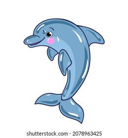 Vector Illustration Of A Funny Cute Dolphin Isolated On A White Background