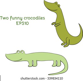 Vector illustration. Funny and cute green crocodiles