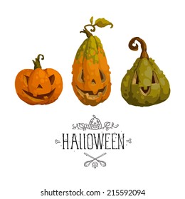 Vector illustration of funny cute halloween pumpkins.