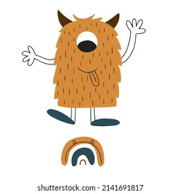Vector illustration with funny cute monster isolated on white background for textile and kids room decoration
