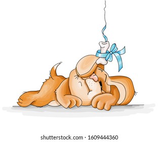 Vector Illustration funny cute red dog resting