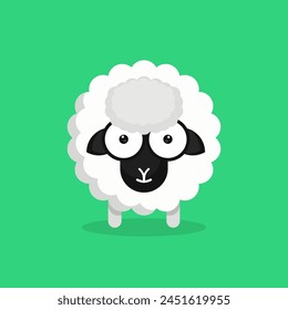 Vector Illustration of a funny cute sheep on green background