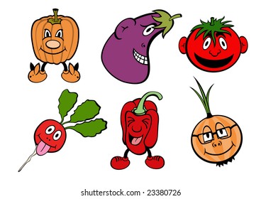 Vector illustration of funny, cute vegetable icons set.