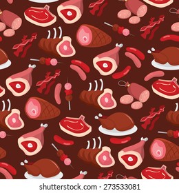 A vector illustration of funny and dark cold cuts seamless pattern background.