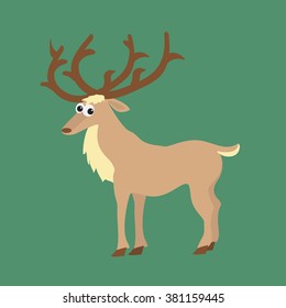 Vector illustration of funny deer on green background
