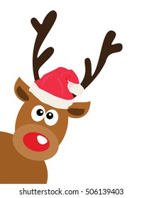 Vector Illustration Funny Deer Santa Hat Stock Vector (Royalty Free ...