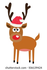 vector illustration of a funny deer in Santa hat