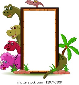 vector illustration of funny dinosaur cartoon with blank sign