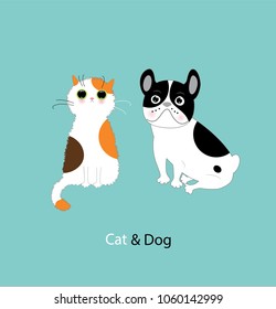 Vector illustration of funny dog and cat in different situations