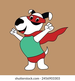 Vector illustration of funny dog with superhero costume. Cartoon animals and pets.	