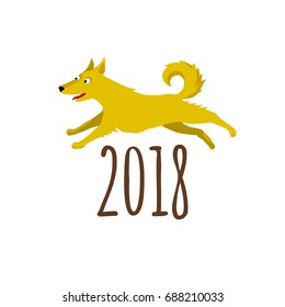 Vector illustration of funny dog, symbol of 2018 on the Chinese calendar. Drawing of amusing dog, isolated on white background. Element for New Year's design. Image of 2018 year of Yellow Earthy Dog.