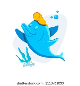 Vector illustration of a funny dolphin. Cartoon standing dolphin - vector illustration.