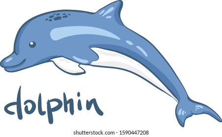 Vector illustration of a funny dolphin jumping fun on a white background. hand drawing
