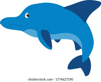 Vector illustration of a funny dolphin jumping fun on a white background