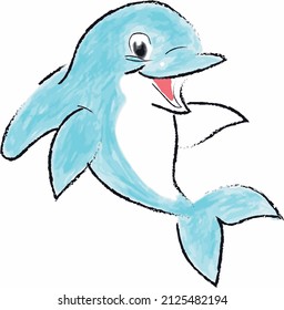 Vector illustration of a funny dolphin jumping fun on a white background.