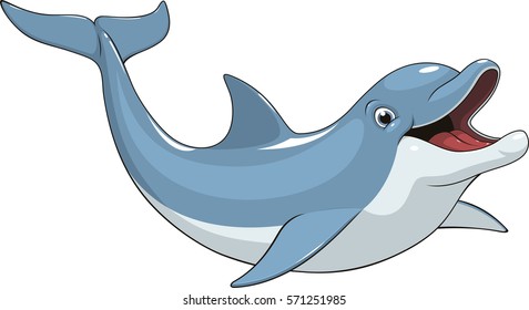 Vector illustration of a funny dolphin jumping fun on a white background