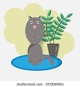 Vector illustration of funny domestic cat, childdrawing style, flat, isolated.