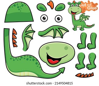 Vector illustration of funny dragon cartoon. Cutout and gluing