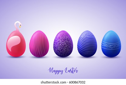 Vector illustration of Funny Easter eggs on sunny background