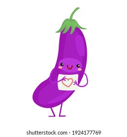 vector illustration with funny eggplant, various character emotions. cute vegetables icon. cartoon flat style. stickers