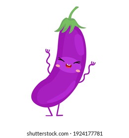 vector illustration with funny eggplant, various character emotions. cute vegetables icon. cartoon flat style. stickers