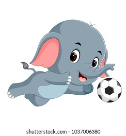 vector illustration of funny elephant playing football cartoon