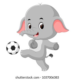 vector illustration of funny elephant playing football cartoon