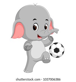 ilustración vectorial de elefante divertido jugando al fútbol