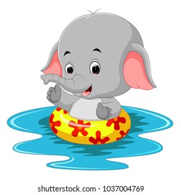 vector illustration of funny elephant swimming using ringball