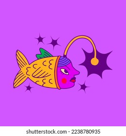 vector illustration of funny face fish