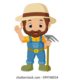 vector illustration of funny farmer cartoon