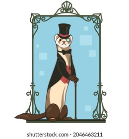 Vector illustration of a funny ferret in the image of a gentleman.